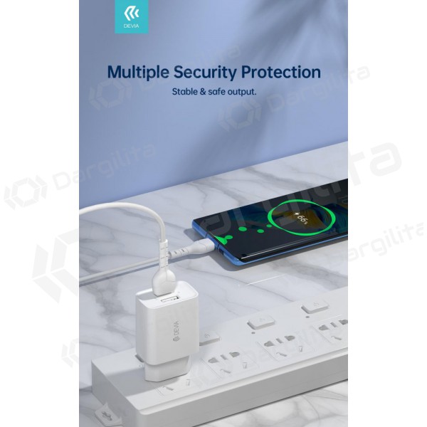 Įkroviklis Devia Smart x 2 USB (2.4A) + Type-C (baltas)