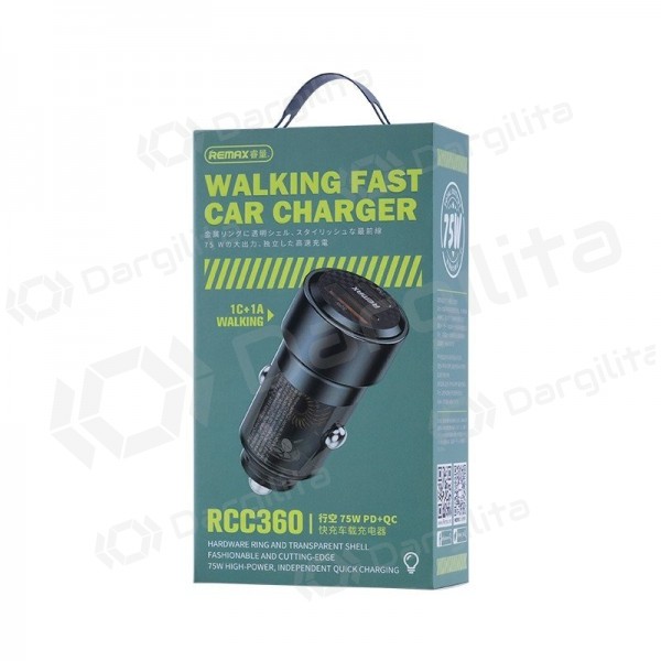 Automobilinis įkroviklis Remax RCC360 75 W USB-C + USB-A PD QC juodas