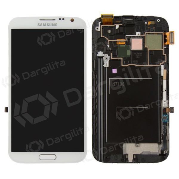 Samsung Galaxy Note 2 ekranas (baltas) (su rėmeliu) (originalus)