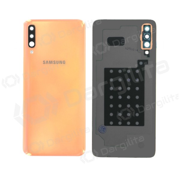 Samsung A705 Galaxy A70 2019 galinis baterijos dangtelis rausvas (Coral Orange) (naudotas grade B, originalus)