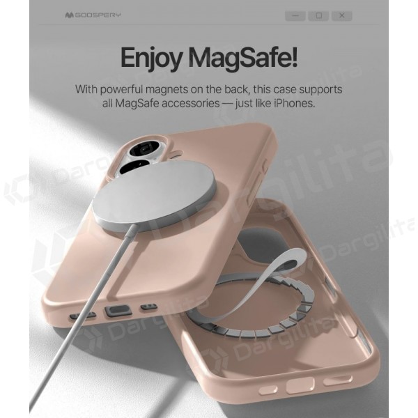 Apple iPhone 17 dėklas Mercury "Pure Magsafe Silicon Case" rožinio smėlio