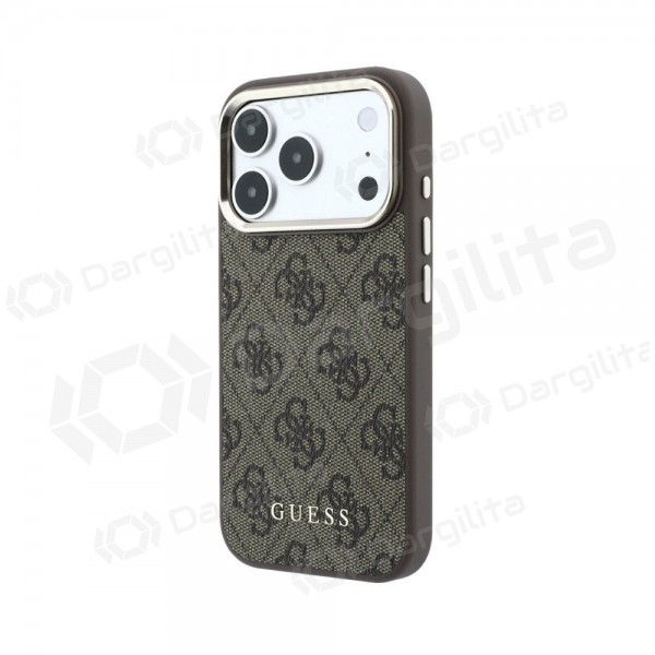 Apple iPhone 18 Pro dėklas "Guess PU Leather 4G Gold Frame MagSafe" (rudas)