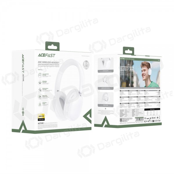Belaidės ausinės su mikrofonu Acefast H12 Hybrid ANC Bluetooth baltos