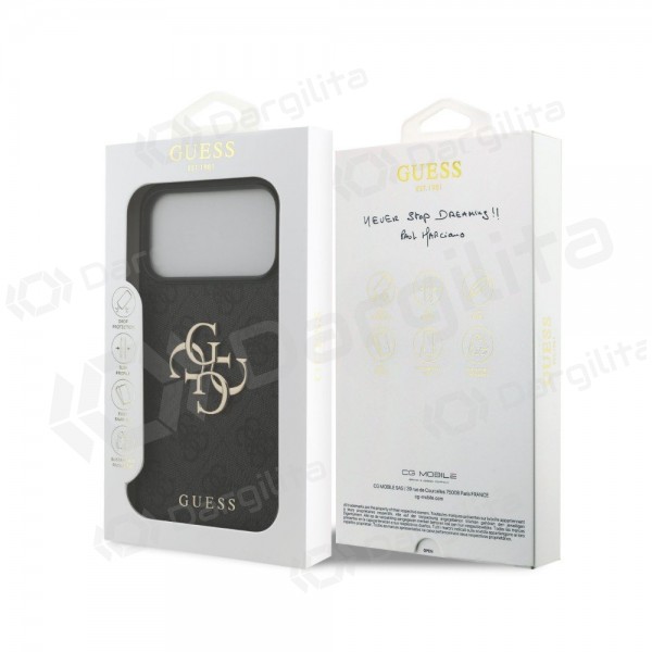 Apple iPhone 18 Pro Max dėklas "Guess PU 4G Metal Logo" (pilkas)