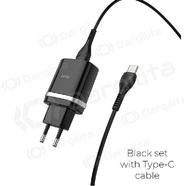 Įkroviklis HOCO C12Q Smart USB + type-C kabelis (QC3.0) (juodas)