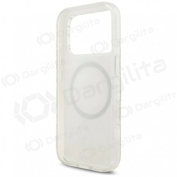 Apple iPhone 18 Pro dėklas "Guess IML Flowers Allover Strap MagSafe" (baltas)