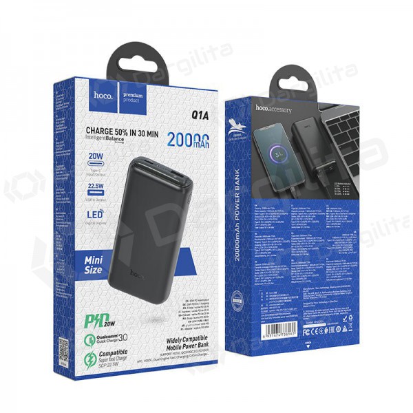 Išorinė baterija Power Bank Hoco Q1A Type-C PD 20W+Quick Charge 3.0 (3.0A) 20000mAh juodas Išorinė baterija Power Bank Hoco Q1A Type-C PD 20W+Quick Charge 3.0 (3.0A) 20000mAh juodas