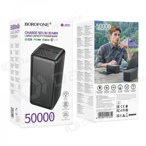 Išorinė baterija (Power Bank) Borofone BJ80C 50000 mAh 22.5 W, juoda