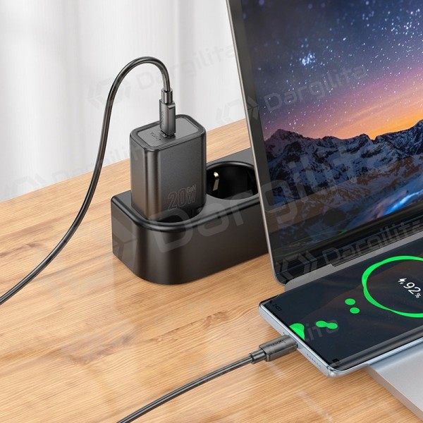 Telefono įkroviklis Hoco N60 GaN USB-C su USB-C laidu 1 m juodas