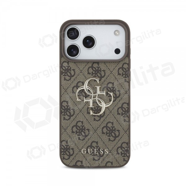 Apple iPhone 18 Pro dėklas "Guess PU 4G Metal Logo" (rudas)