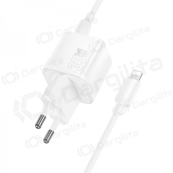 Telefono įkroviklis Hoco N66 35 W GaN USB-C + USB-A su Lightning laidu 1 m baltas
