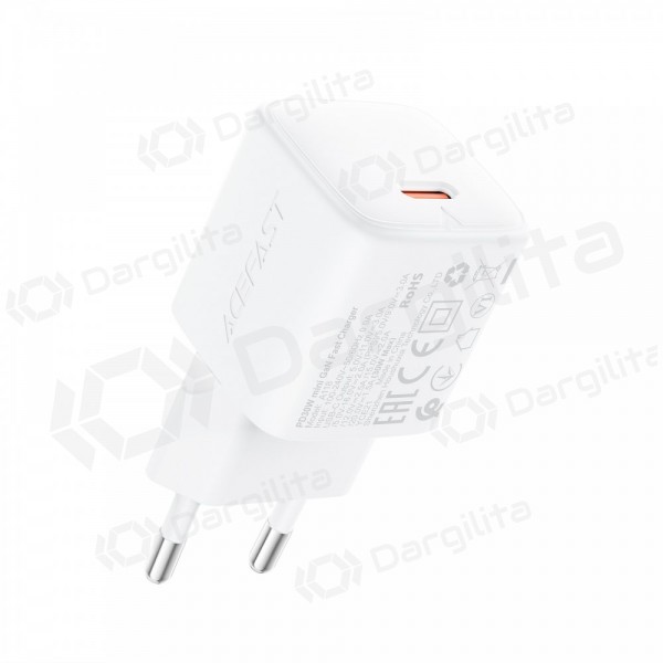 Telefono įkroviklis Acefast A118 30 W USB-C PD QC GaN baltas