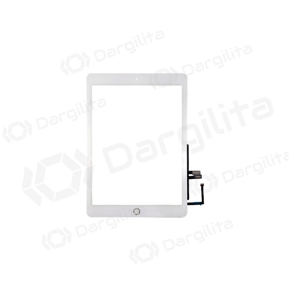 Apple iPad 2018 9,7 (6th) lietimui jautrus stikliukas su Home mygtuku ir laikikliais (baltas)