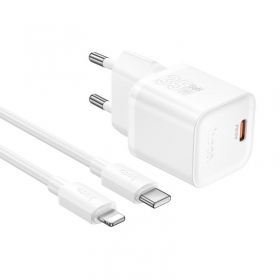 Telefono įkroviklis Hoco N66 35 W GaN USB-C + USB-A su Lightning laidu 1 m baltas