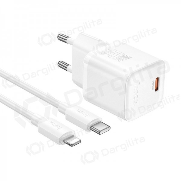 Telefono įkroviklis Hoco N66 35 W GaN USB-C + USB-A su Lightning laidu 1 m baltas