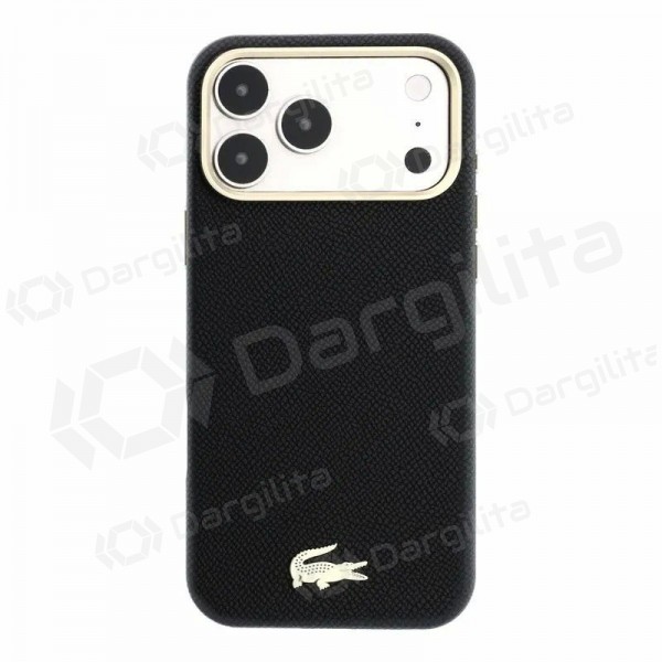 Apple iPhone 18 Pro Max dėklas "Lacoste PU Leather Champs Elysees Gold Logo MagSafe" (juodas)