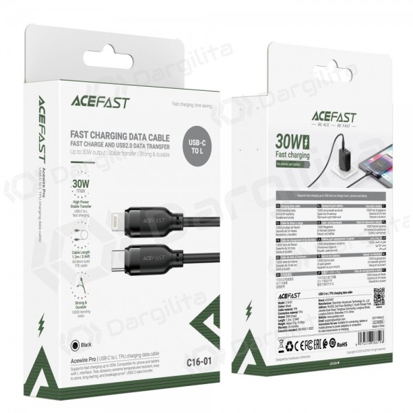 Lightning laidas Acefast C16-01 USB-C į Lightning 1.2 m PD 30 W juodas