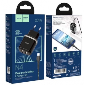 Įkroviklis HOCO N4 Aspiring Dual USB + type-C kabelis (5V 2.4A) (juodas)