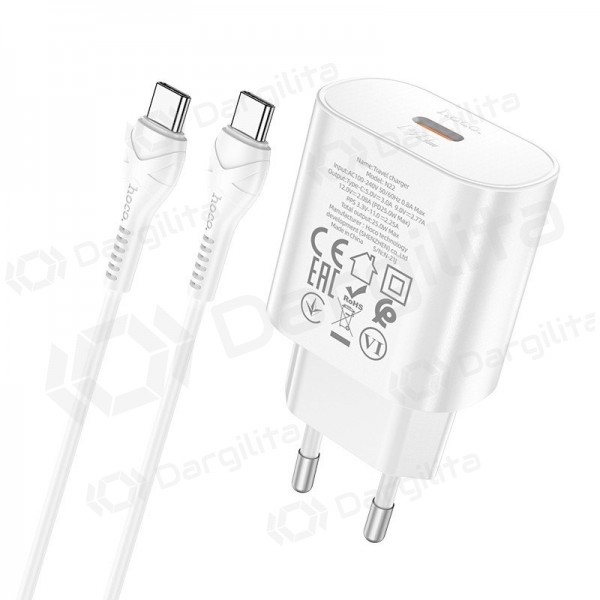 Telefono įkroviklis Hoco N22 25 W USB-C PD PPS QC USB-C + USB-C baltas