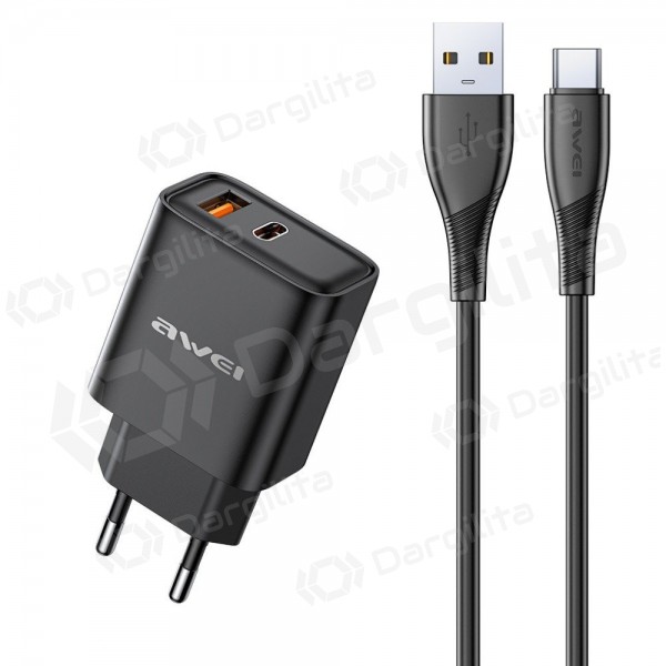 Telefono įkroviklis Awei PD81T-EU 22.5 W USB-C + USB-A PD juodas
