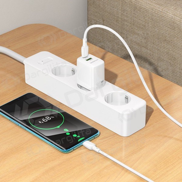 Telefono įkroviklis Borofone BN29 30 W USB-C + USB-A su USB-C laidu 1 m baltas