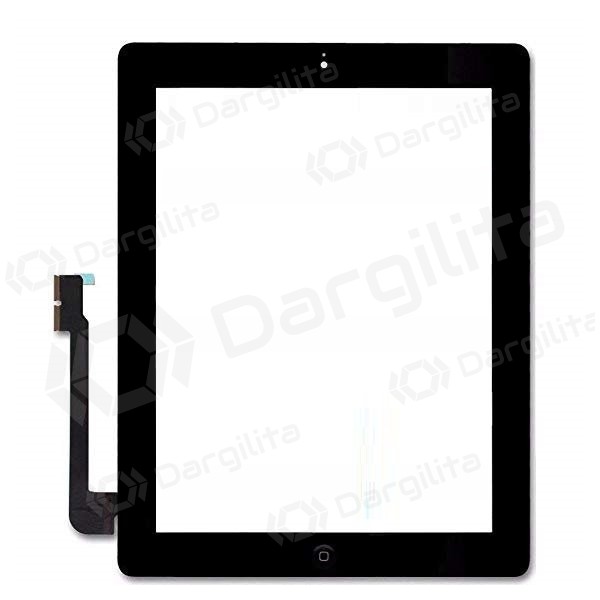 Apple iPad 3 lietimui jautrus stikliukas su Home mygtuku ir laikikliais (juodas)