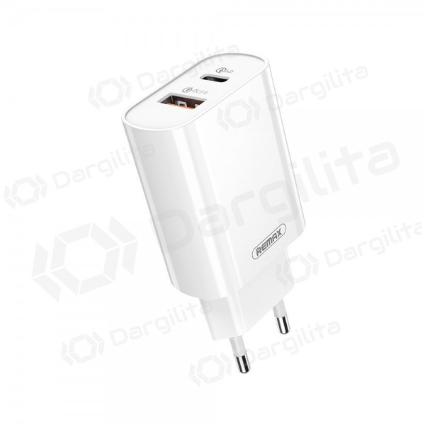 Telefono įkroviklis Remax RP-U37 20 W USB-C + USB-A baltas