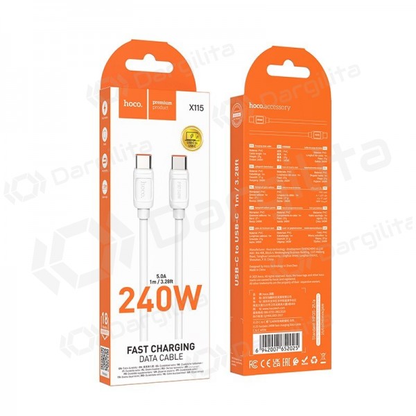 USB-C laidas Hoco X115 USB-C į USB-C 1 m 240 W baltas