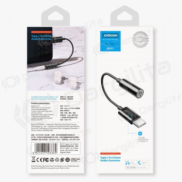 Audio adapteris Joyroom SH-C1 USB-C į 3.5 mm juodas