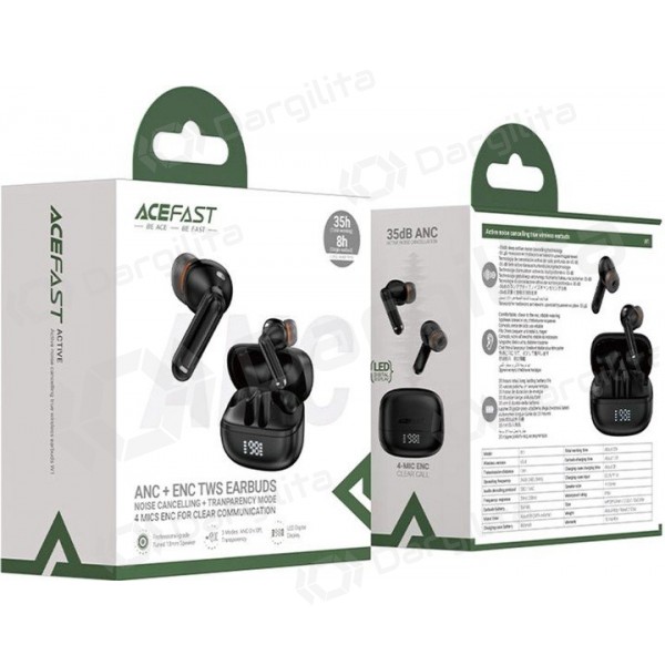 Belaidės ausinės su mikrofonu Acefast W1 Bluetooth 5.4 ANC juodos