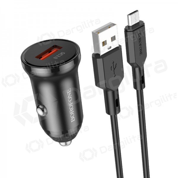 Įkroviklis automobilinis Borofone BZ18 Quick Charge 3.0 18W + MicroUSB (juodas)