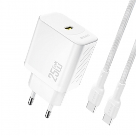 Įkroviklis Dudao A27C GaN 25W USB-C + USB-C to USB-C cable 1.0m baltas