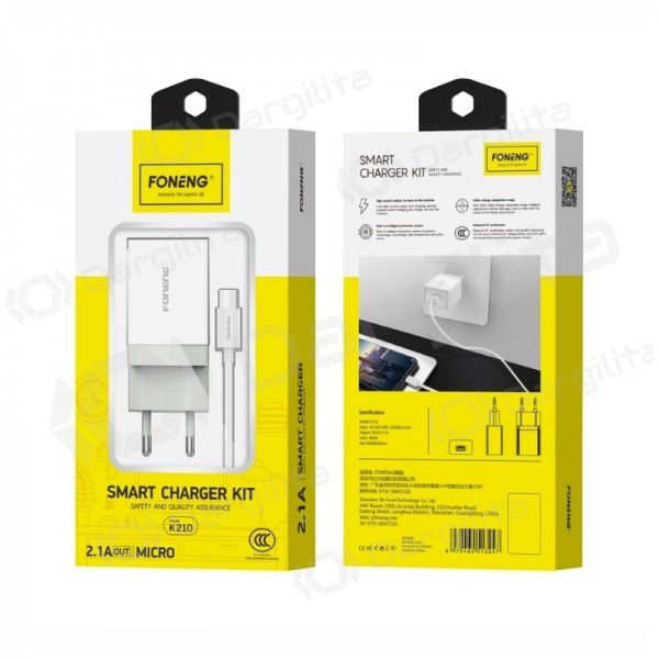 Telefono įkroviklis Foneng K210 10 W USB-A MicroUSB baltas