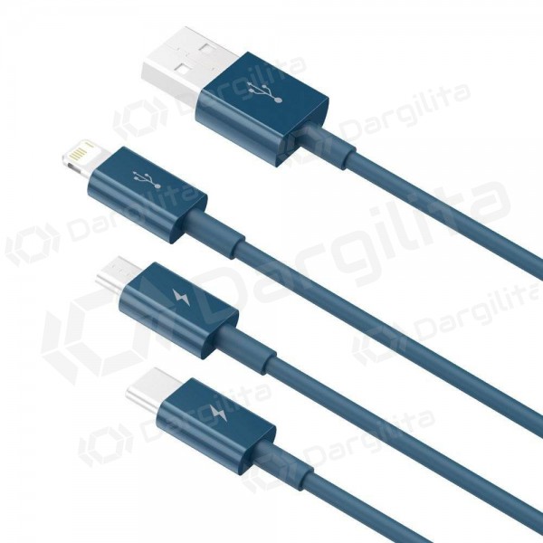 USB kabelis Baseus Superior USB - microUSB+Lightning+Type-C 100W 1.5m (mėlynas) CAMLTYS-03