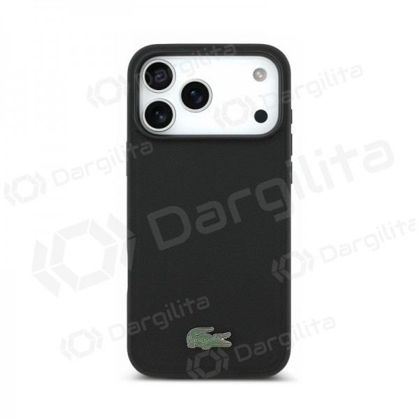 Apple iPhone 18 Pro dėklas "Lacoste PVC Petit Pique Semi Wrap Embossed MagSafe" (juodas)