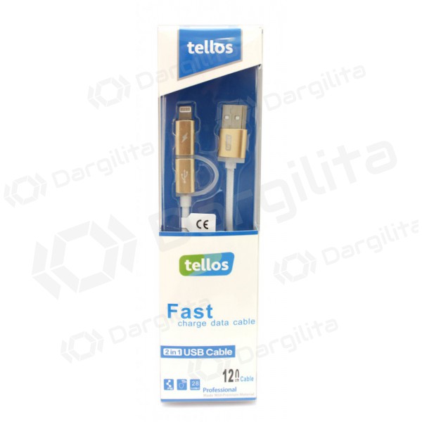 USB kabelis Tellos TPE 2in1 microUSB - Lightning (auksinis) 1.2m