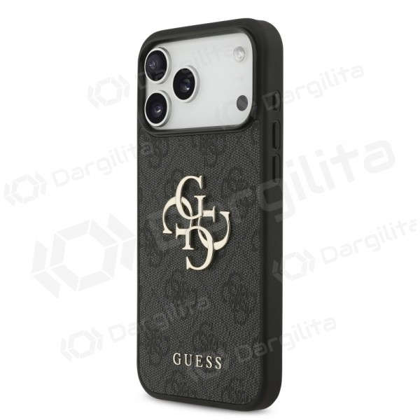 Apple iPhone 17 Pro Max dėklas "Guess PU 4G Metal Logo" (pilkas)
