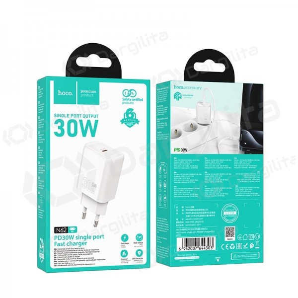 Telefono įkroviklis Hoco N62 30 W GaN USB-C baltas