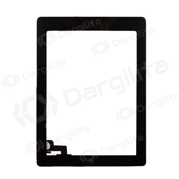 Apple iPad 2 lietimui jautrus stikliukas su HOME mygtuku ir laikikliais (juodas)