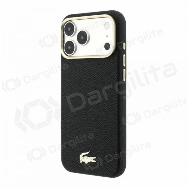 Apple iPhone 18 Pro Max dėklas "Lacoste PU Leather Champs Elysees Gold Logo MagSafe" (juodas)