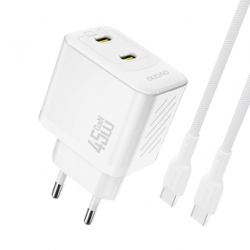 Telefono įkroviklis Dudao A28PC 45 W GaN 2x USB-C su USB-C laidu 1 m baltas