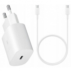 Telefono įkroviklis Samsung EP-TA800NW 25 W USB-C su USB-C laidu baltas