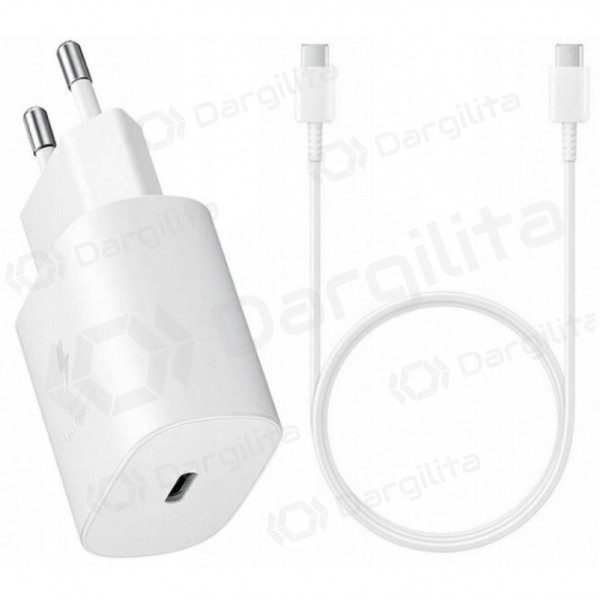 Telefono įkroviklis Samsung EP-TA800NW 25 W USB-C su USB-C laidu baltas