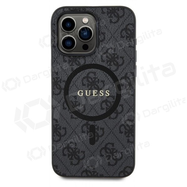 Apple iPhone 15 Pro Max dėklas "Guess PU Leather 4G Colored Ring MagSafe" (juodas)