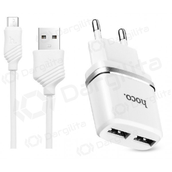 Įkroviklis HOCO C12 Smart Dual USB + microUSB kabelis (2.4A) (baltas)