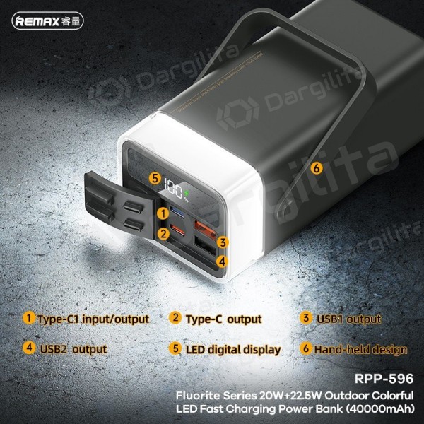 Išorinė baterija (Power Bank) Remax RPP-596 40000 mAh 22.5 W, pilka