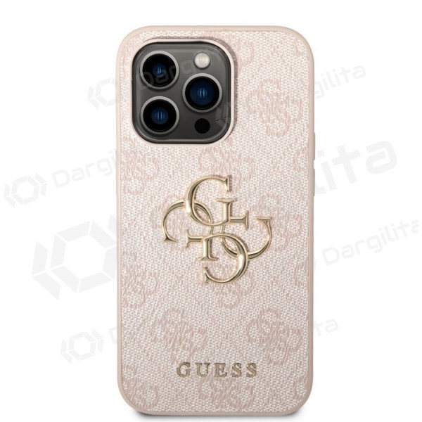 Apple iPhone 14 Pro Max dėklas "Guess PU 4G Metal Logo" (rožinis)