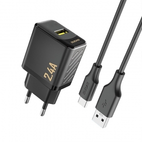 Telefono įkroviklis Dudao A23T 12 W USB-A su USB-C laidu 1 m juodas