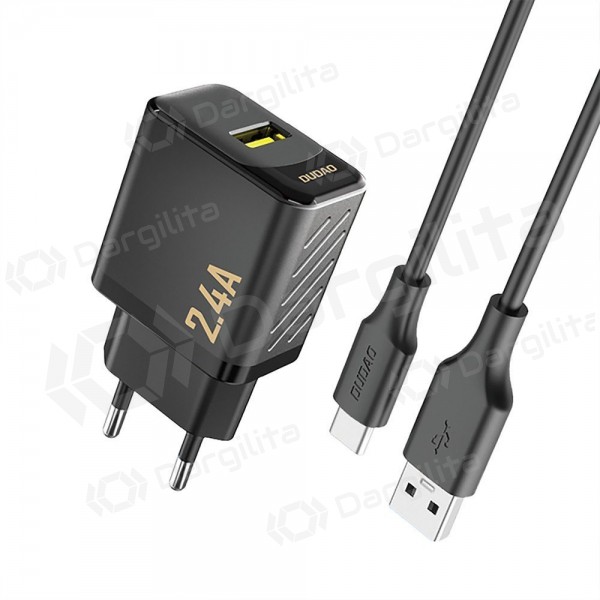 Telefono įkroviklis Dudao A23T 12 W USB-A su USB-C laidu 1 m juodas