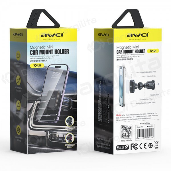 Automobilinis telefono laikiklis Awei X52 Magnetic (air vent) juodas Automobilinis telefono laikiklis Awei X52 Magnetic (air vent) juodas